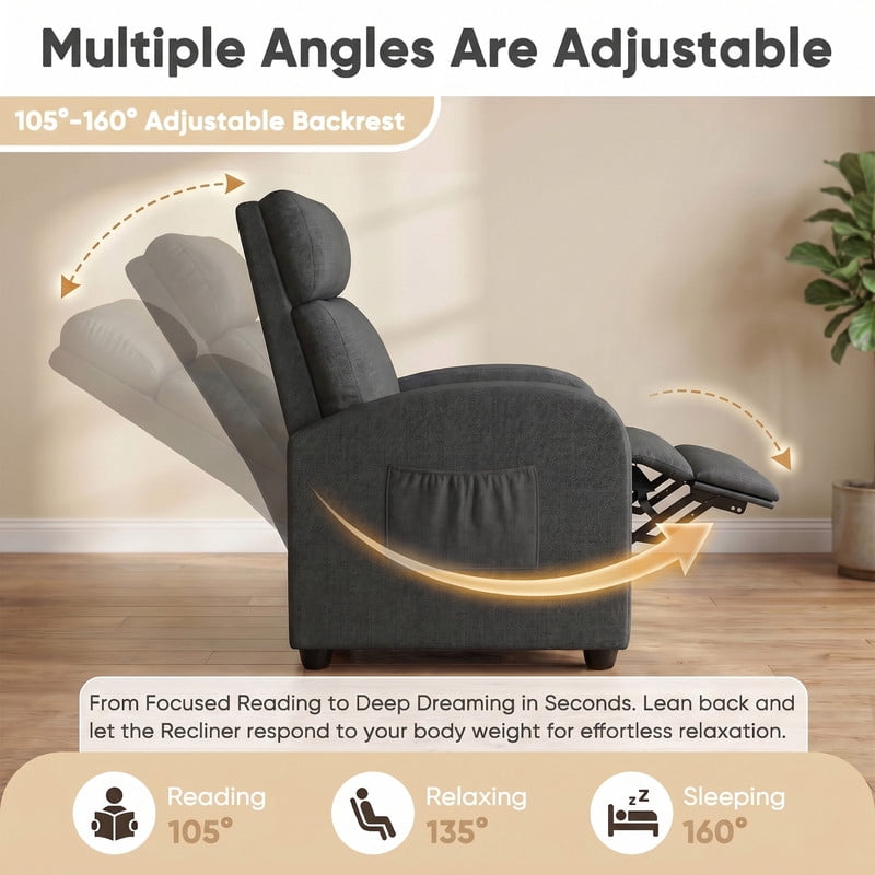 Vineego Massage PU Leather Recliner Adjustable Home Theater Seating Chair with Lumbar Support for Living Room,GrY