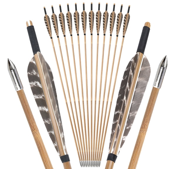 12pcs 33" Bamboo Arrows 5" Naturer Feather 8mm Archery Longbow Recurve Bow Hunting