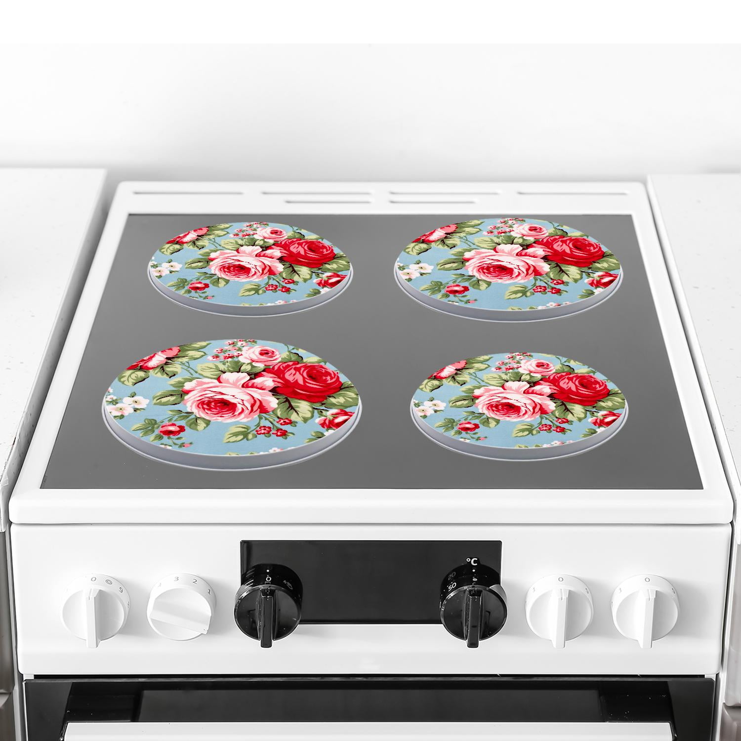 Metal Stove Burner Covers 4 Pcs Metal Round Stove Burner Covers 8Inch And 10Inch ,Bunch Of Spring Flowers Vintage Rose image, for Home Decor Cooktop Decorative