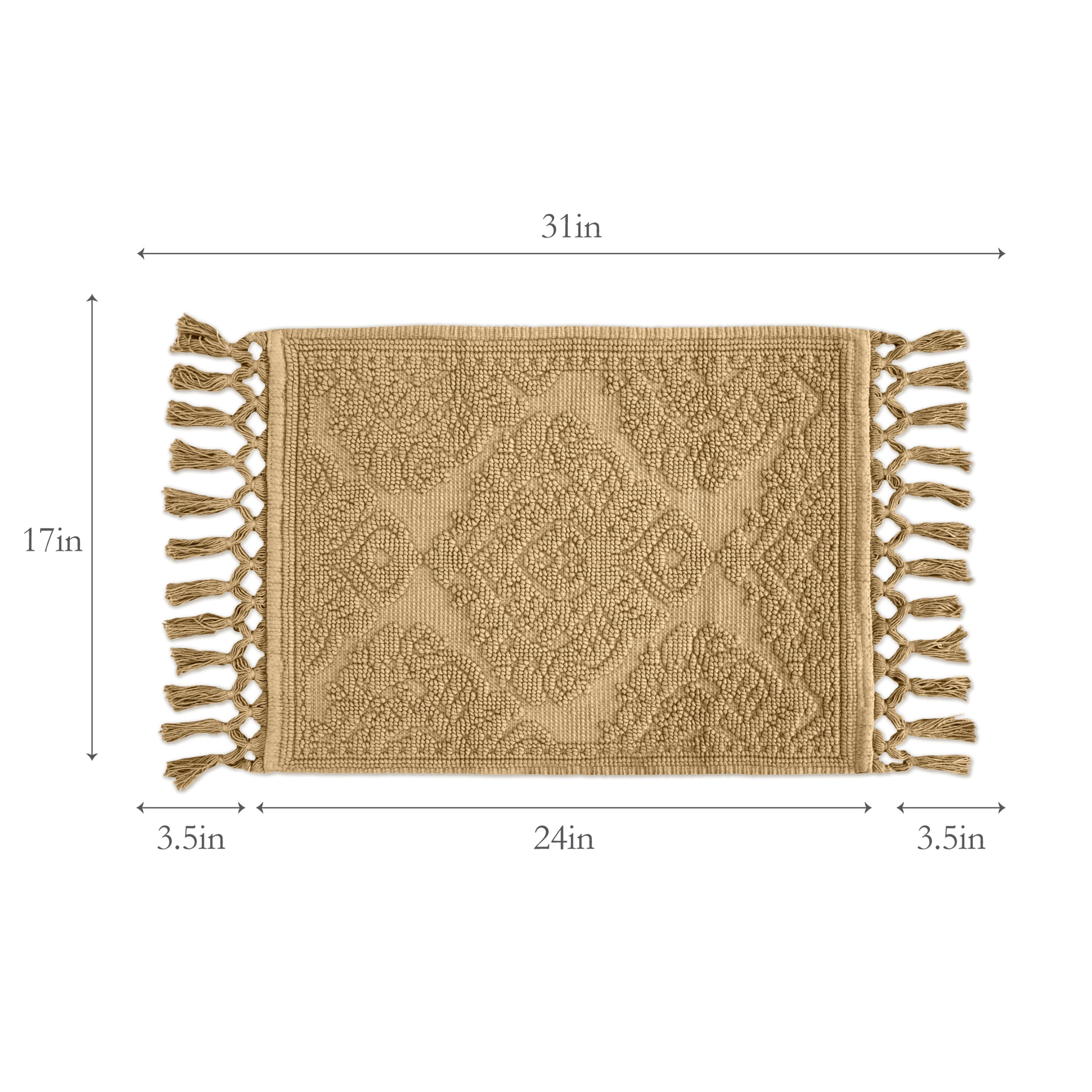 Jean Pierre Ricardo Cotton Fringe 17 x 31 in. Bath Rug, Linen