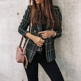 thumbnail image 2 of ZEHJUHAN Women's Double-Breasted Check Blazer - Plaid Trench Style Long Sleeve Coat for Office & Casual Wear Dark Green，XL, 2 of 4