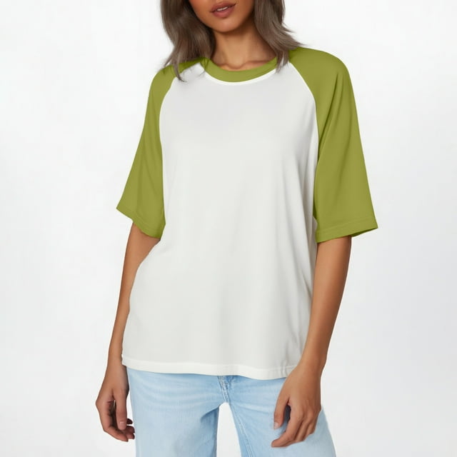 T-Shirt Femme Manches Courtes Col Rond Basique T-Shirt Été Haut Femme Tendance