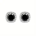 thumbnail image 4 of 14K Gold Plated Cushion Cut Square Black Onyx Cubic Zirconia Men Women Earrings, 4 of 9