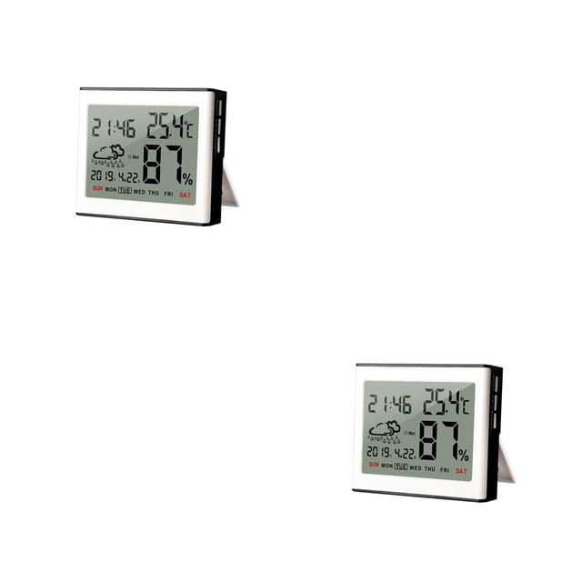 Billuyoard Termómetro Higrómetro ajustable Detector colgante Fecha Reloj Plástico Operado Temperatura Humedad Medidor Type1 NO1