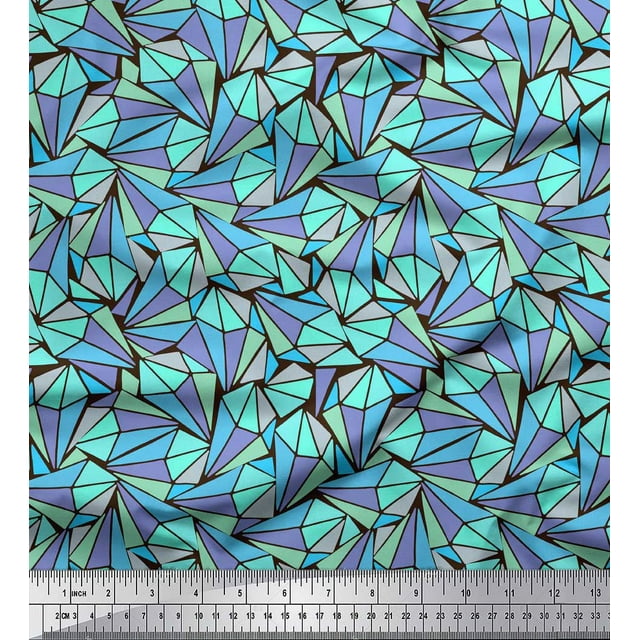 Soimoi Brown Rayon Fabric Facets Triangle Geometric Printed Craft Fabric by the Yard 56 Inch Wide