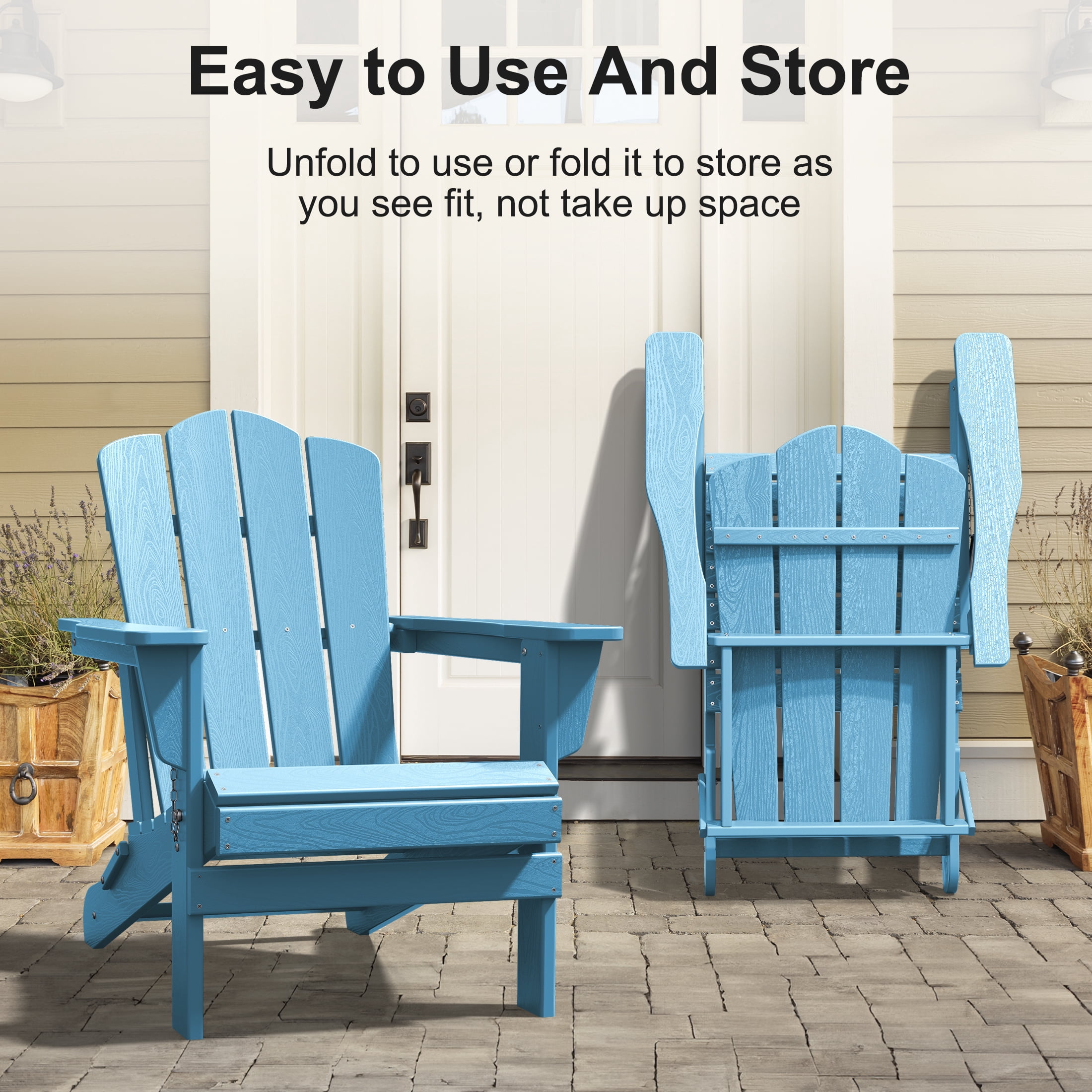 JUSTLET Adirondack Chair, Plastic Folding Outdoor Patio Chairs, Outside HDPE Chairs for Lawn, Yard, Light Blue