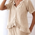 thumbnail image 4 of RMGVDSD Womens Plaid Pajamas Sets Ruffle V Neck Long Sleeve Button Down Shirt and Pants Gingham Sleepwear Loungewar 2 Piece Outfits, 4 of 5