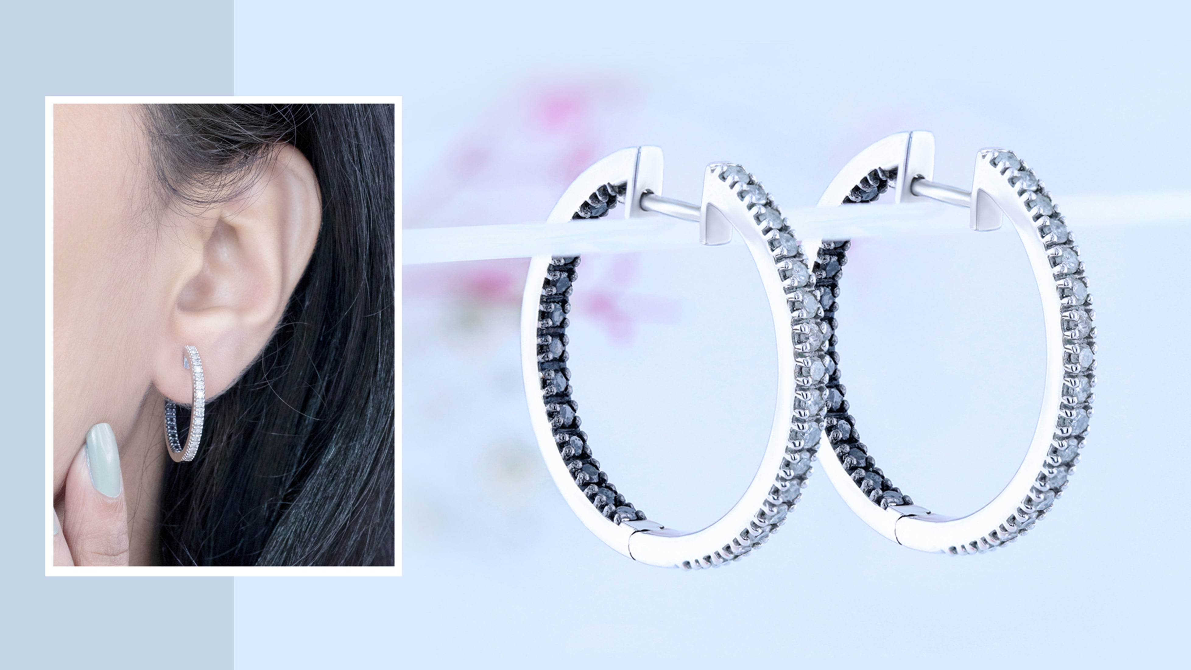 Dazzlingrock Collection 1.00 Carat (ctw) Round Black & White Diamond Hoop Earrings for Women in 925 Sterling Silver