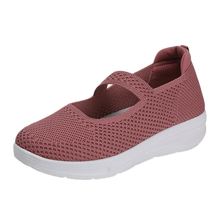 QYZEU Women White Sneakers Business Casual Womens Shoes Women s Slip On Travel Soft Sole Comfortable Outdoor Solid Mesh Fashion Hollow Breathable Shoes Pink 37