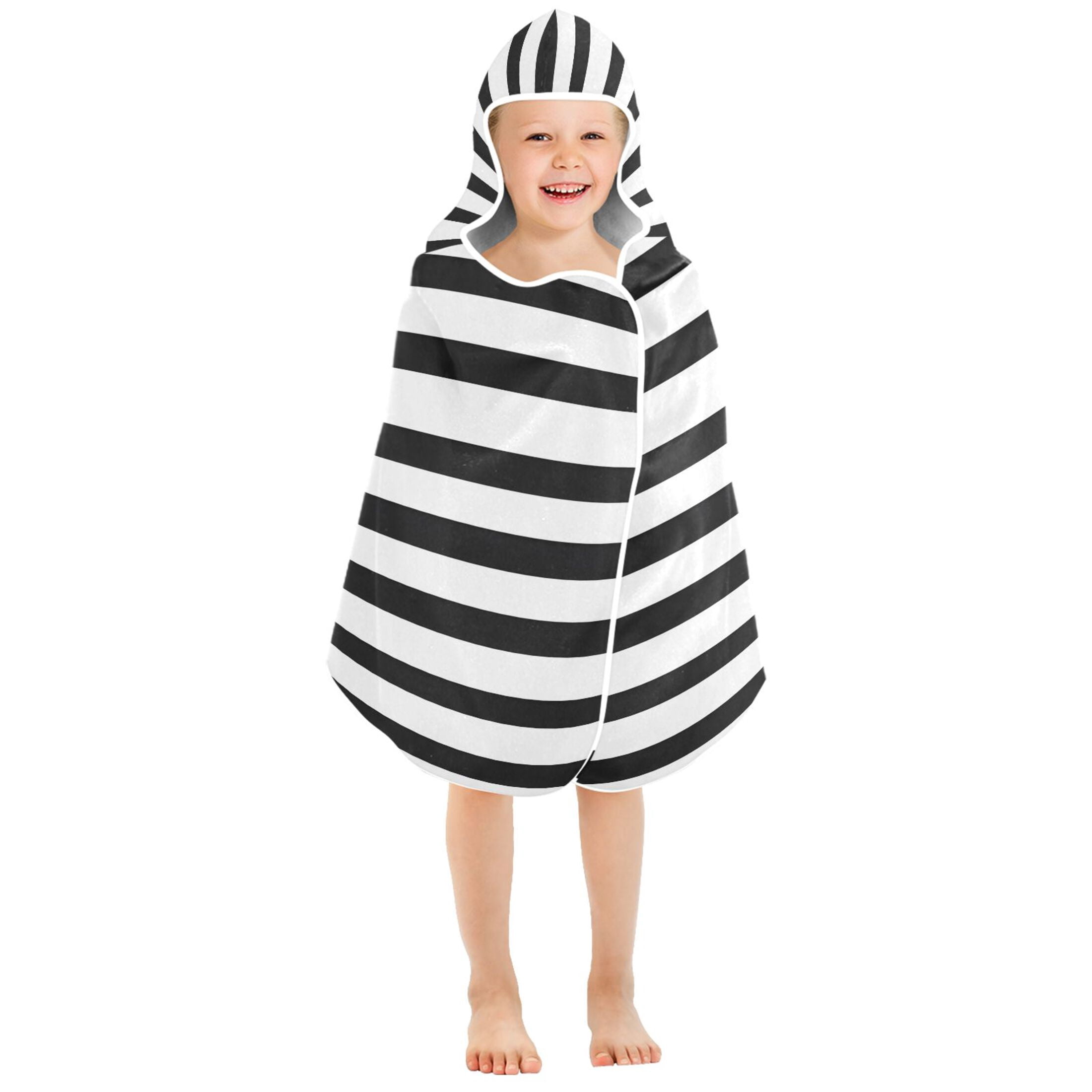 Minimalist Black and White Stripe 50x23.5" Baby Hooded Bath Towel Poncho, Quick-Dry and Triangle Pocket, Kids' Essential