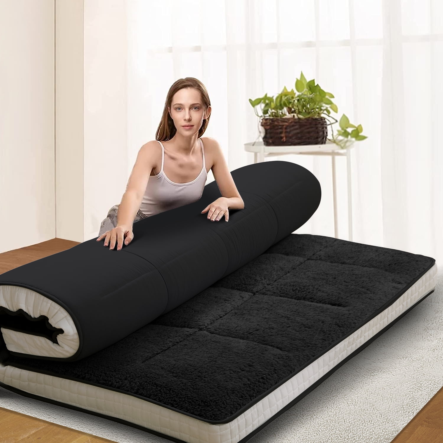 Slsy Japanese Floor Mattress Futon Mattress, Thicken Sleeping Pad Foldable Roll Up Mattress Kids Floor Lounger Bed Couches Sofas