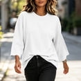 thumbnail image 5 of Hurxie Womens T-Shirt Casual 3/4 Sleeve Boxy Tops Loose Fit Crew Neck Basic Shirts White,XL, 5 of 7