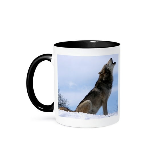 3dRose, The Wolf Howling, 11oz Two-Tone Black Mug