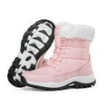thumbnail image 5 of Womens Hiking Boots Winter Thickened Plush Warm Waterproof High Top Snow Booties Lace up Non Slip Outdoor Mid Calf Boots Pink Size 7, 5 of 8