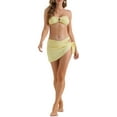 thumbnail image 2 of Elerevyo Women's Ribbed O Ring Bandeau Bikini Sets, 3 Piece Back Buckle Triangle Thong Bottom Swimwear Bathing Suits Small Light Yellow, 2 of 5