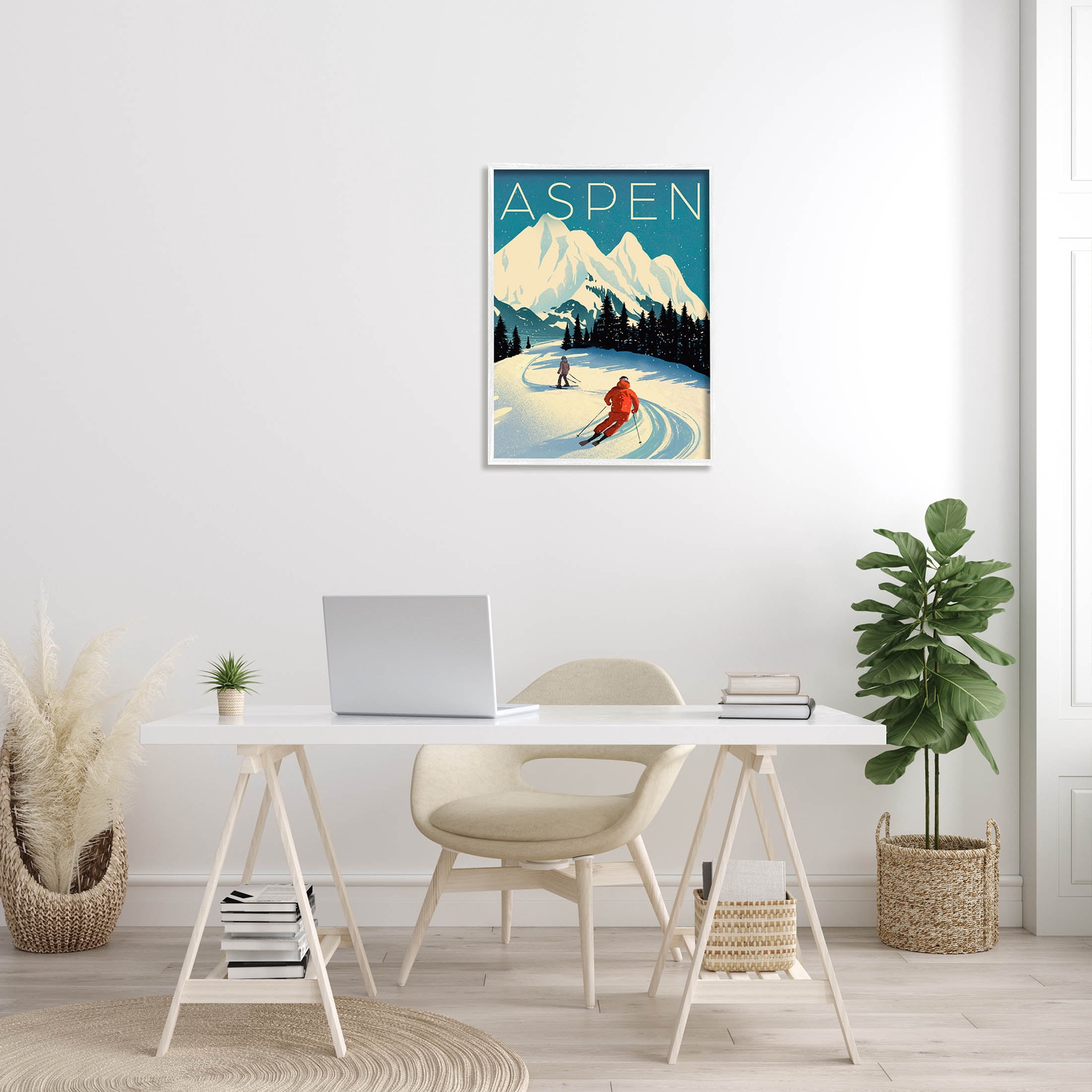 Stupell Industries Aspen Winter Ski Scene Graphic Art White Framed Art Print Wall Art, Design by Ziwei Li