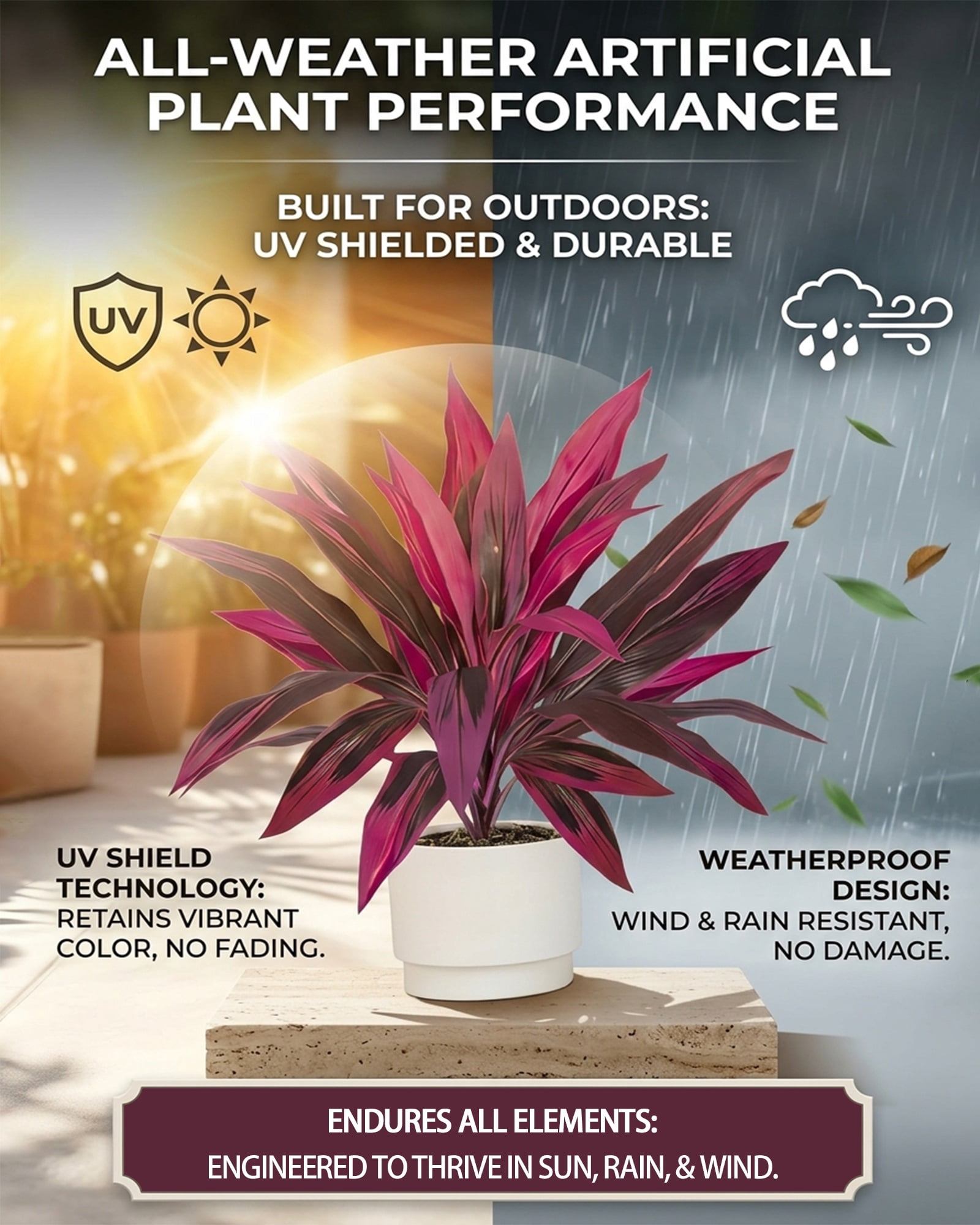 2/4/10 PACK Vibrant Outdoor Ferns Dragons Blood Tree Artificial Fake Flowers Plant for Outdoors Decor Front Porch Patio Tropical Faux Plants That Look Real Decorations for Vase Large Outside