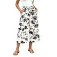 thumbnail image 4 of Edvintorg Womens Capri Floral Printed Elastic Waisted Casual Loose Cotton Wide Leg Cropped Pant with Pocket Womans Clothes White S, 4 of 7