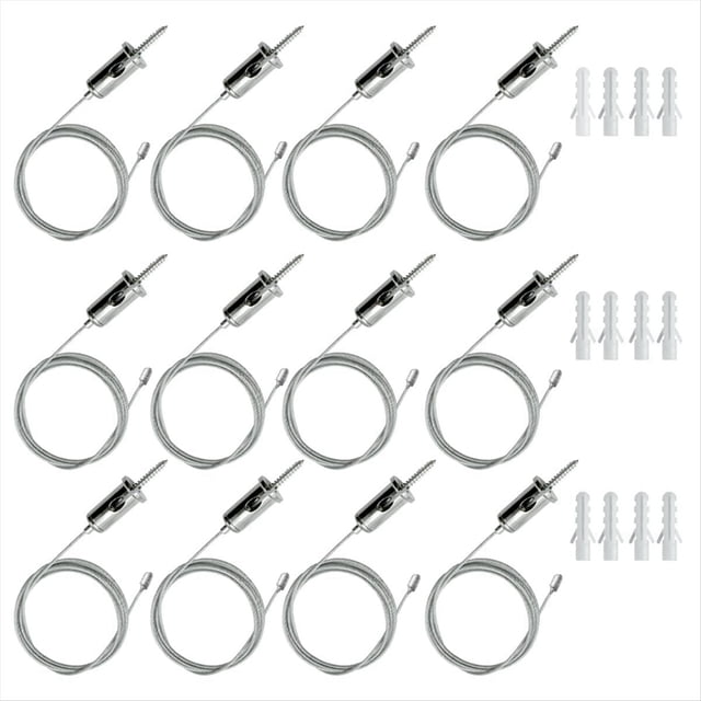 12 Sets Hexagon Garage Suspension Cables Kit Steel Hanging Chains, Honeycomb Light Connector Pendant Wire Rope Cable 2m,12 Sets * Cables Kit,Silver