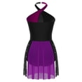 thumbnail image 4 of inlzdz Womens Rhinestone Dance Dress Halter Sleeveless Latin Ballet Leotard Figure Skating Bodysuit Purple XL, 4 of 5