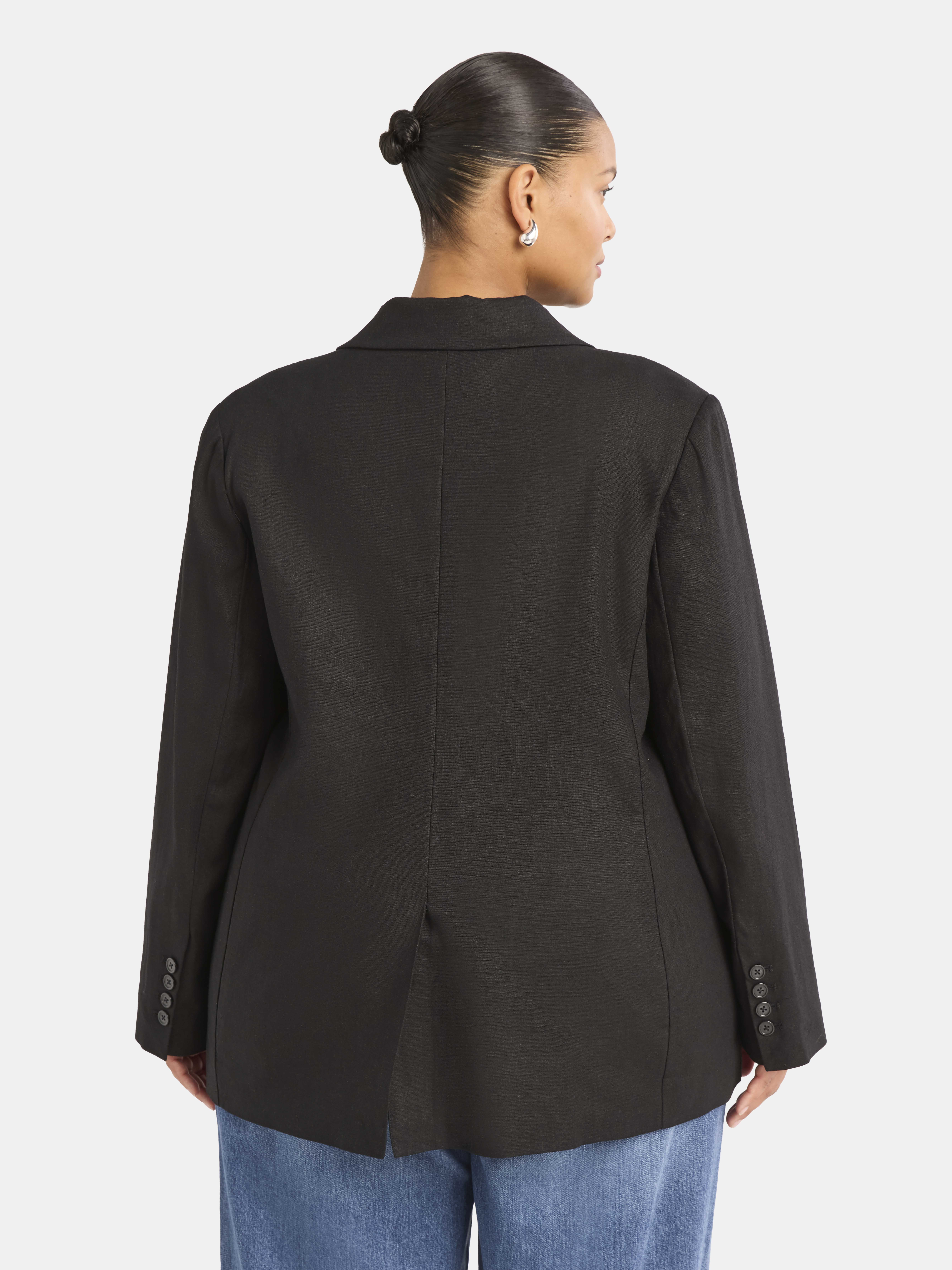 Scoop Women's and Women's Plus One Button Linen Blend Blazer, Sizes XS-4X