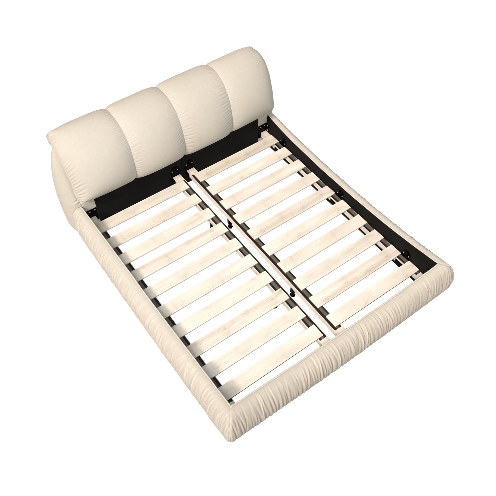 King Size Upholstered Platform Bed with Oversized Padded Backrest, Luxury Low Profile Bed with Solid Wood Frame and Slats Support for Bedroom