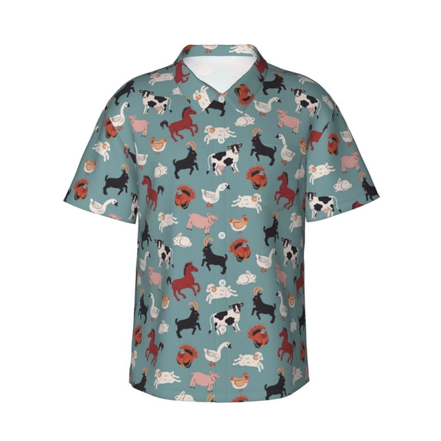 Fotbe Farm Animals 1 Camisa Hawaiana para Hombre Unisex – Camisa Casual de Verano con Botones de Manga Corta de Algodón y Lino,3X-Large