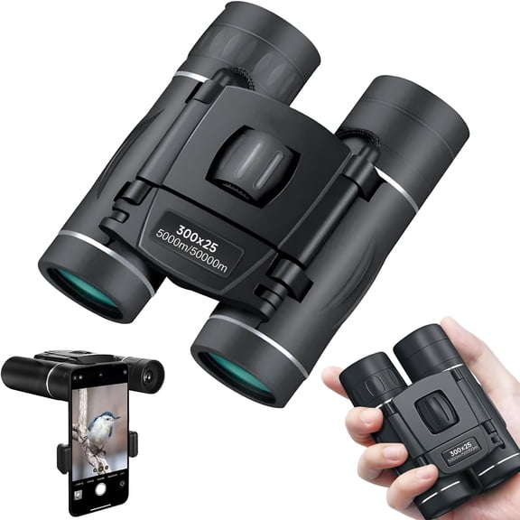 GJX 300x25 Binoculars for Adults and Kids,High Powered Mini Pocket Binoculars with Phone Adapter,Waterproof Compact Binoculars for Bird Watching,Hunting,Concert,Theater,Opera,Traveling,Sightseeing