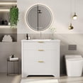 thumbnail image 5 of 36" Fluted Bathroom Vanity with Sink, Farmhouse Freestanding Bathroom Sink Cabinet with 2 Drawers & 1 Flip-Down Drawer, Easy Assembly & Cleaning, White, 5 of 7