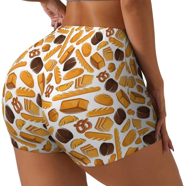 Balery Coffee Bun Hot Dog Pantalones cortos de entrenamiento estampados para mujer, sin costuras, ajustados, para gimnasio, yoga, correr, deportes, ejercicio activo, fitness.-XX-Large
