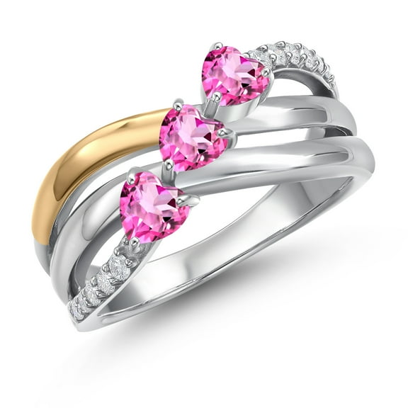 Gem Stone King 925 Silver and 10K Yellow Gold Pink Mystic Topaz and Lab Grown Diamond Engagement Ring for Women | 1.07 Cttw | Heart Shape Gemstone November Birthstone | Size 6