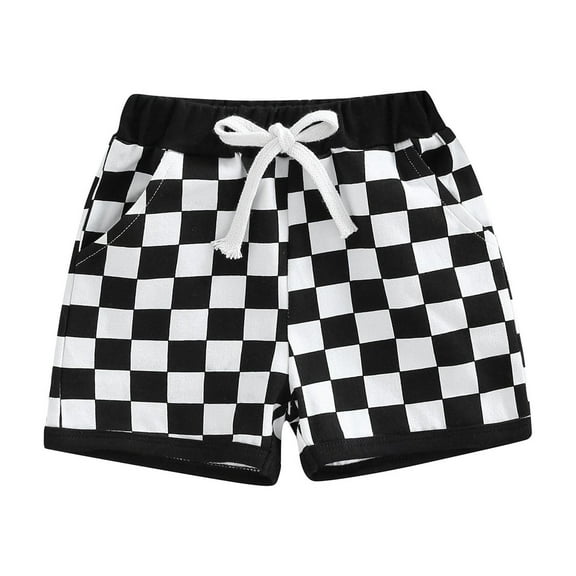 Baby Boys Shorts with Checkerboard Print, Elastic Waist Drawstring Casual Pocket Decoration Clothing 1 Months-3 Years
