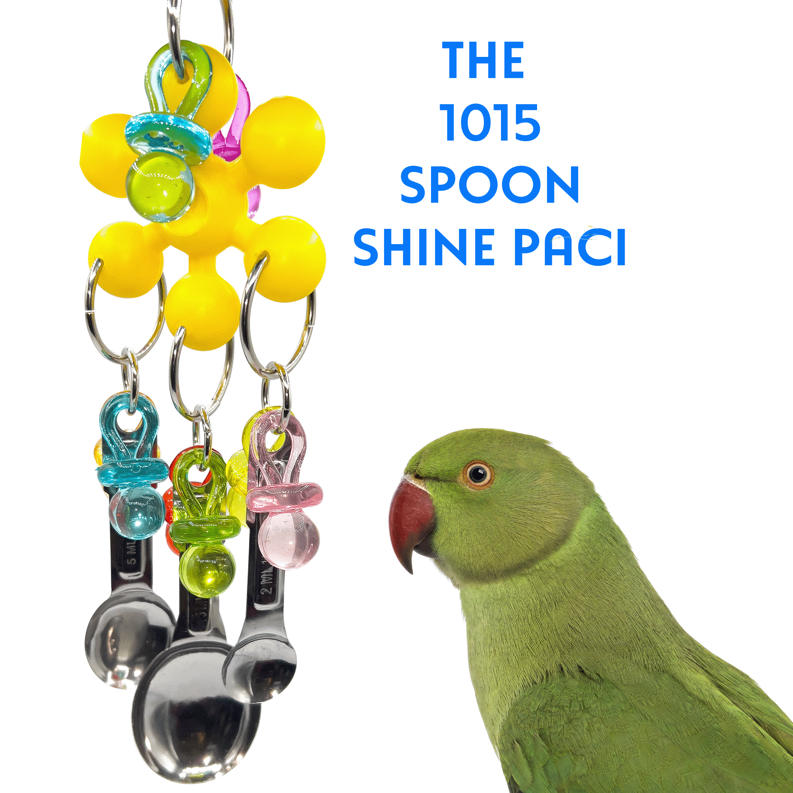 1015 Spoon Shine Paci M&M Bird Toys - Brightly Colored Noisy Shiny Toy