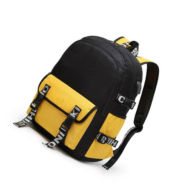 Qarigey de escuela secundaria con USB Universidad Oficina Trabajo Computadora Bolsa de almacenamiento Camping Botella de agua Mochilas Amarillo Qarigey AP012214-01