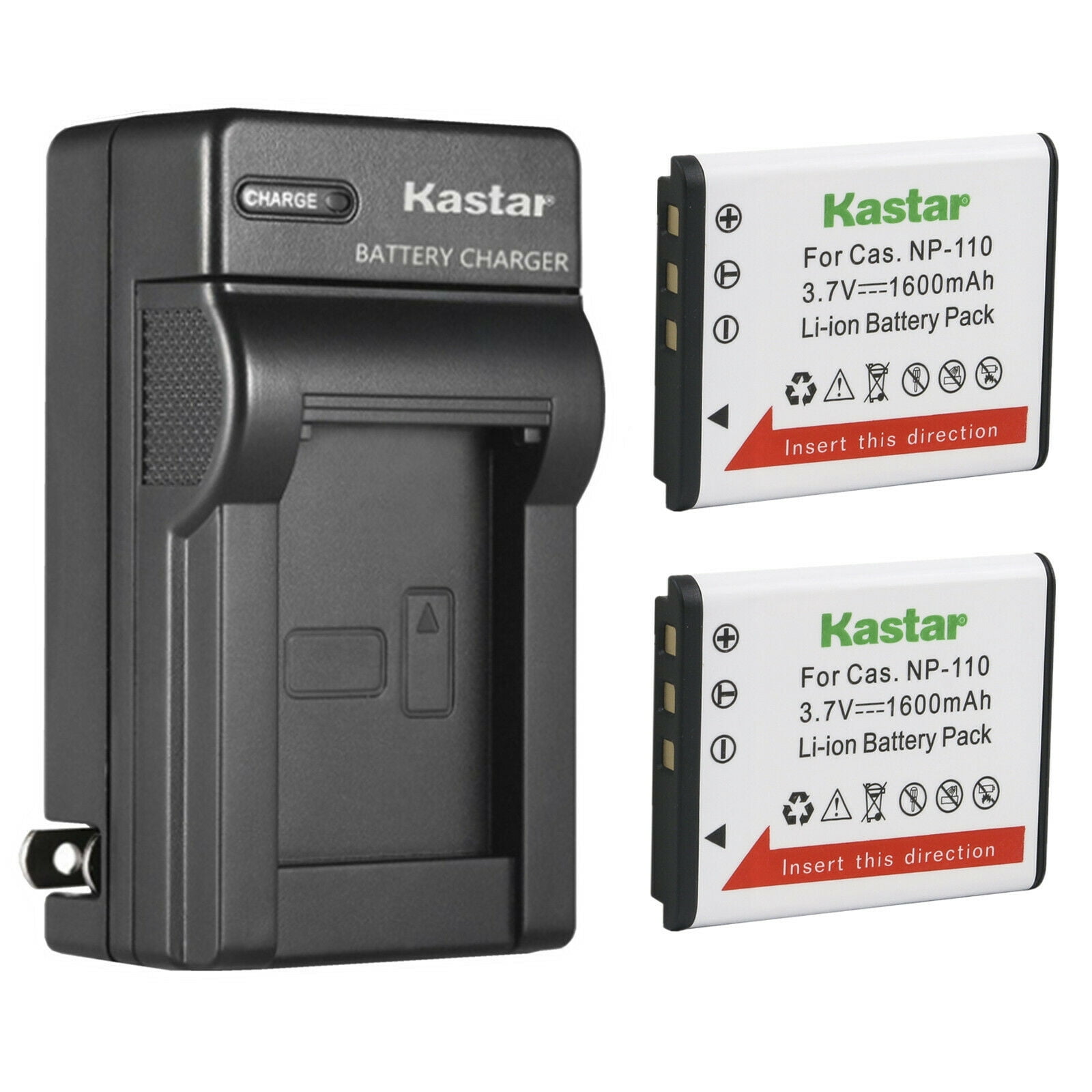 Kastar 2-Pack Battery and AC Wall Charger Replacement for Casio NP-110 NP-160 Battery Casio Exilim EX-ZR15 Exilim EX-ZR20 Exilim EX-FC500S Exilim EX-ZR50 Exilim EX-ZR55 Cameras