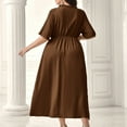 thumbnail image 4 of ITSAME Women's Plus Size Smocked Dress, Crew Neck Short Sleeve Solid Color Beach Tiered Ruffles Dresses Brown 2XL, 4 of 5