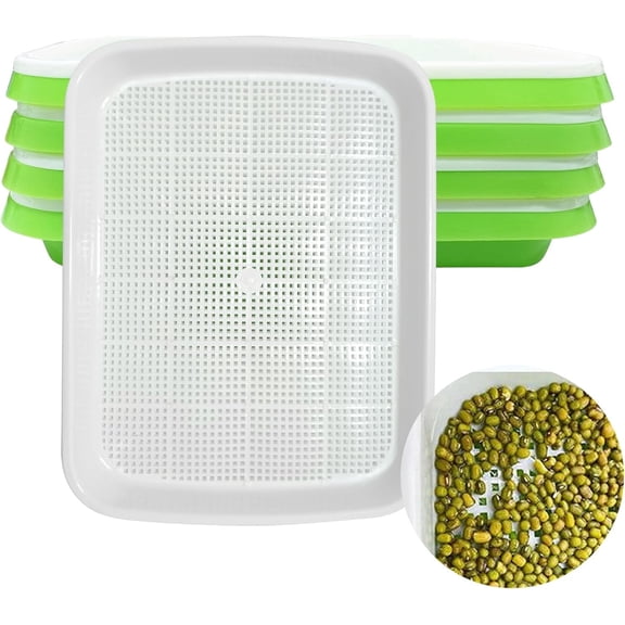 Hautllaif Pack of 4 Seed Sprouter Tray Germination Tray Sprouts Seedlings Wheat Grasser Planter, Hydroponics Durable Seed Germination Tray for Garden Home Office Green