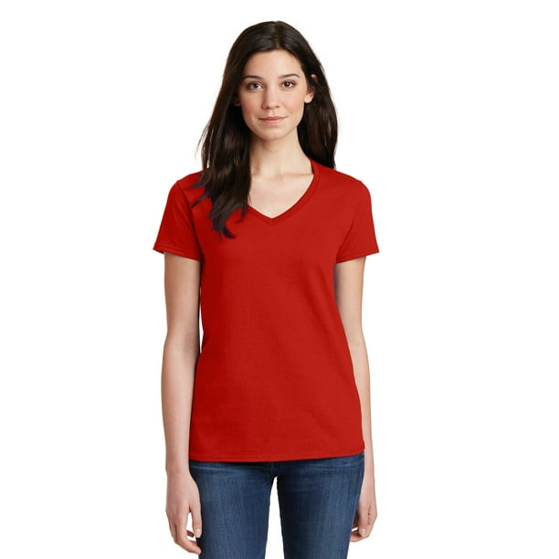 Gildan Women's 100 Percent Cotton Short Sleeve V-Neck T-Shirt - 5V00L ...