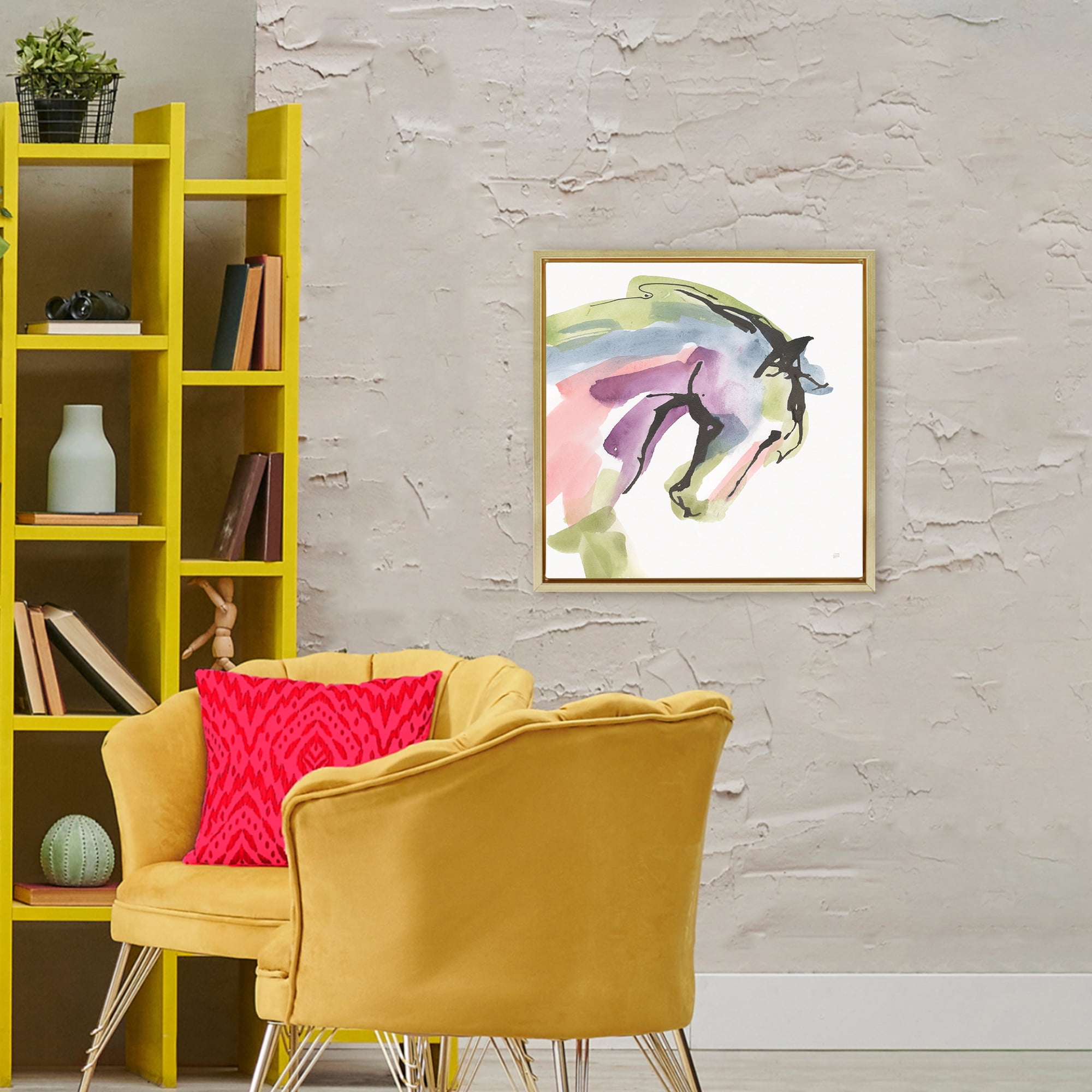 Stupell Industries Brushstroke Horse in Motion Gold Framed Floater Canvas Wall Art, design by Chris Paschke