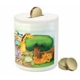 thumbnail image 3 of Zoo Piggy Bank, Zoo and the Animals in Nature Welcoming Playful Outdoors Forest Landscape, Ceramic Coin Bank Money Box for Cash Saving, 3.6" X 3.2", Multicolor, by Ambesonne, 3 of 4