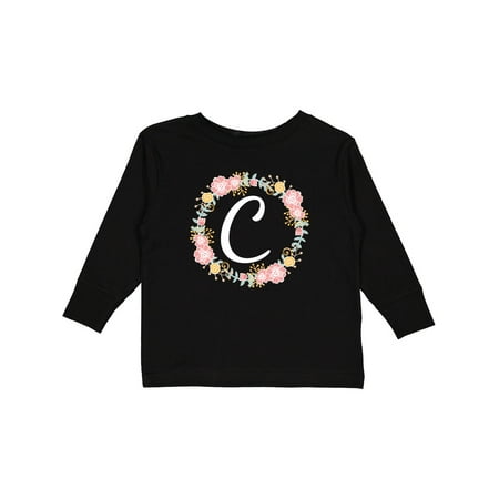 

Inktastic C Monogram Alphabet Letter Rose Floral Wreath Girls Long Sleeve Toddler T-Shirt