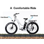 SOHOO 48V750W16AH 26"x4.0 Fat Tire Adult Electric Bicycle Step-Thru Snow Beach Cruiser eBike (White)