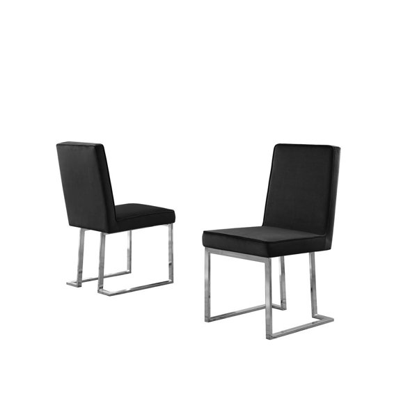 Simplistic Black Velvet Side Chairs with Silver Chrome Base (Set of 2)