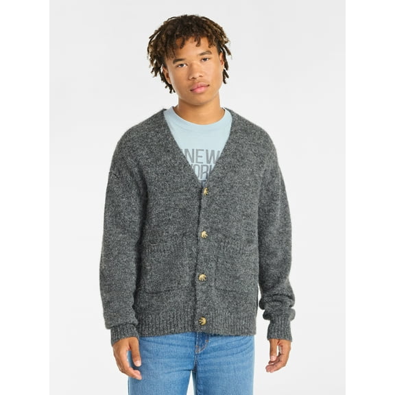 No Boundaries V-Neck Brushed Cardigan Sweater, Midweight, Men's & Big Men's