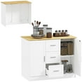 thumbnail image 1 of HOMCOM Îlot de Cuisine avec Espace Assis 2 Armoires de Rangement 3 Tiroirs Blanc, 1 of 10