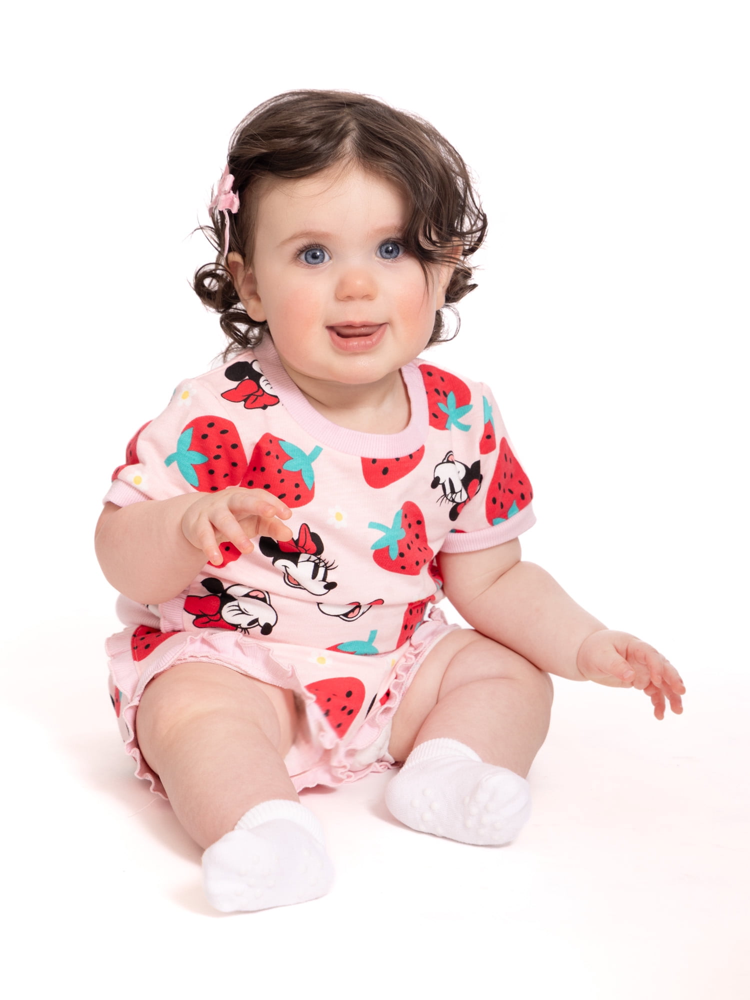 Minnie Mouse Baby Girls Allover Print Ruffle Shirt and Shorts Set, 2 Piece, Sizes 0/3M-24M