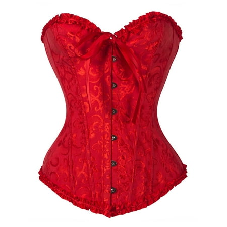 

DODOING Women Satin Lace Sexy Bustier Corset Basque Lace Up Lingerie G-string Set S-6XL