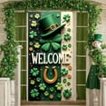 thumbnail image 3 of Green Theme St. Patrick's Day Banner Clover Pattern Backdrop Horseshoe Design Gold Coin Accent Lucky Banner for St. Patrick's Day Party Celebration Indoor Decoration, 3 of 9