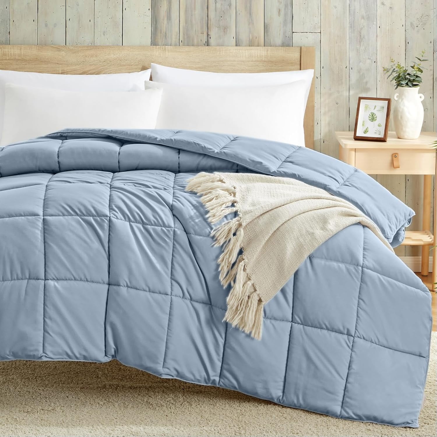 Reversible Lightweight Queen Comforter Down Alternative Blue Grey All Season Quilted Bedding