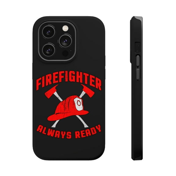 DistinctInk Tough Case for Apple iPhone 15 PRO (6.1" Screen), Compatible with MagSafe Charging - Firefighter - Always Ready